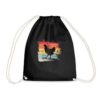 Retro Vintage Huhn Geschenk Bauernhoftier - Turnbeutel - Schwarz - Vorne
