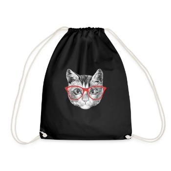 Katze mit Brille Kätzchen Katzendame - Turnbeutel - Schwarz - Vorne