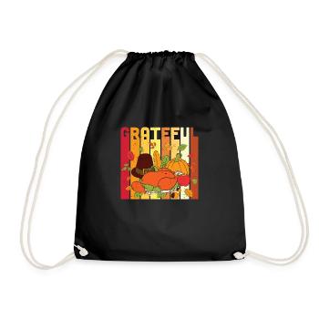 Thanksgiving Grateful Pumpkin Turkey - Drawstring Bag - black - Front