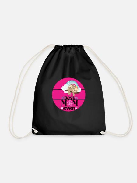 Best Mom ever - mum and baby sloth - Drawstring Bag - black