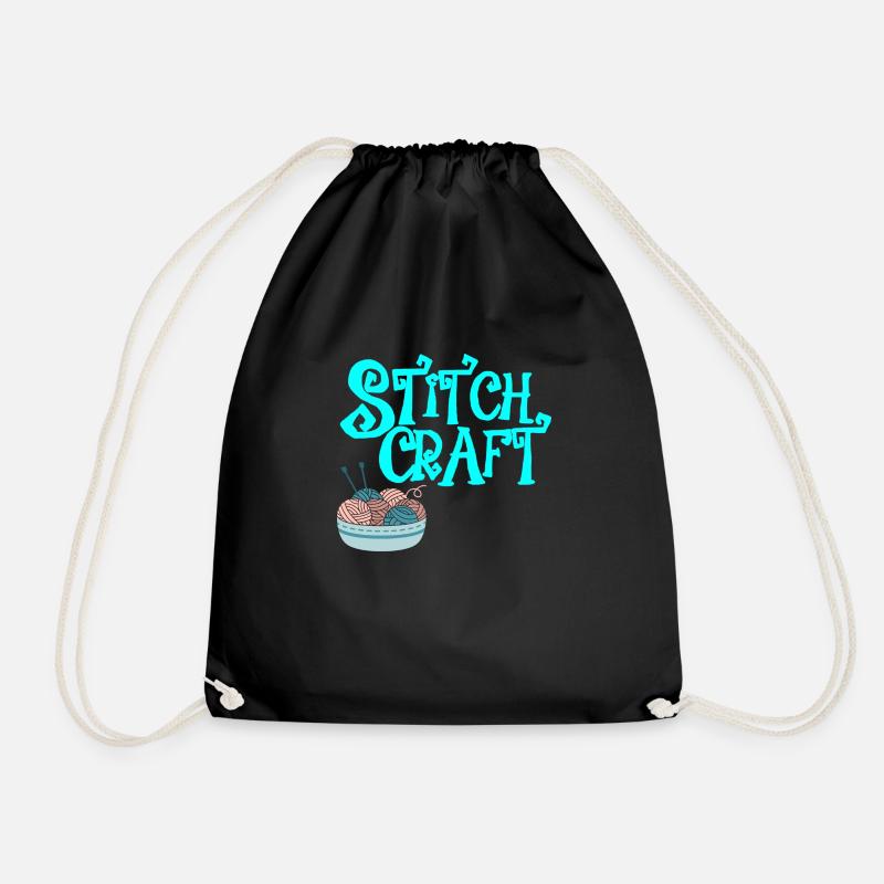 Stitch Craft Awesome Cool Knitting Designs Present - Drawstring Bag - black