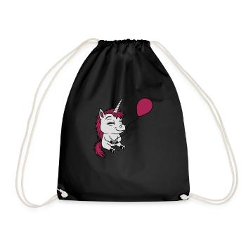 Happy Balloon Unicorn Comic - Drawstring Bag - black - Front