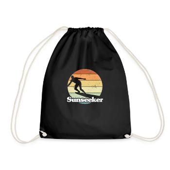 Retro Style Print "Sunseeker" mit Surfer - Turnbeutel - Schwarz - Vorne
