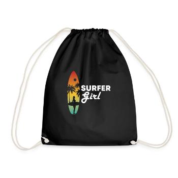 Surfer Girl Surfboard Surfing Geschenksidee - Turnbeutel - Schwarz - Vorne