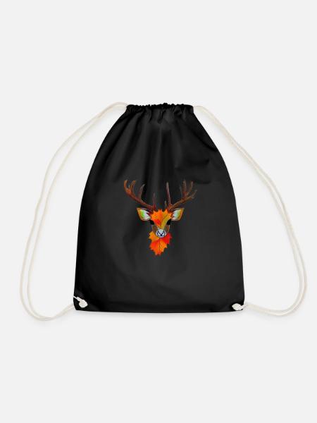 Hirschkopf im Herbst Hirsch Geweih Bock Reh Kitz 5 - Turnbeutel - Schwarz