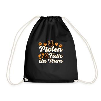 4 Pfoten 2 Füße ein Team - Hunde Design - Turnbeutel - Schwarz - Vorne