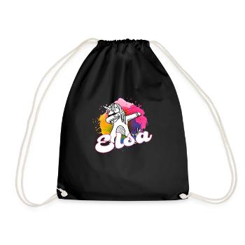 ELSA - Schöner Name mit dabbing EINHORN - Turnbeutel - Schwarz - Vorne