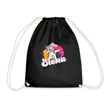 SIENA - Schöner Name mit dabbing Einhorn - Turnbeutel - Schwarz - Vorne