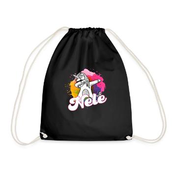 NELE - Schöner Name mit dabbing Einhorn - Turnbeutel - Schwarz - Vorne