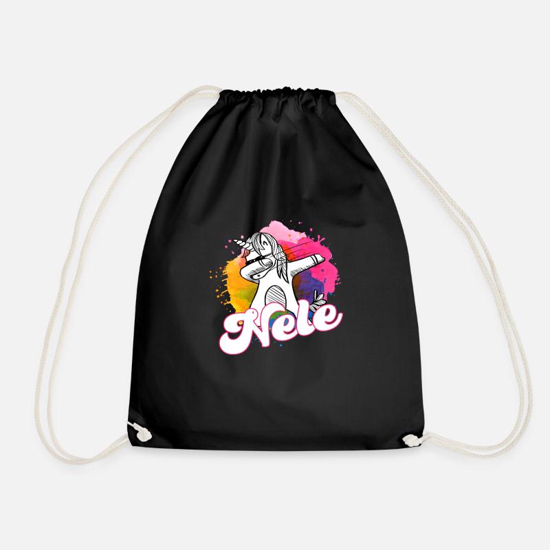 NELE - Schöner Name mit dabbing Einhorn - Turnbeutel - Schwarz
