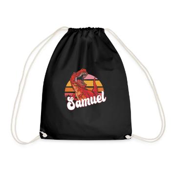 SAMUEL - Beautiful boy name with T-REX Dino - Drawstring Bag - black - Front