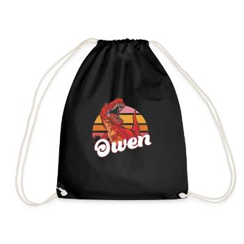 OWEN - Beautiful boy name with T-REX Dino - Drawstring Bag - black - Front