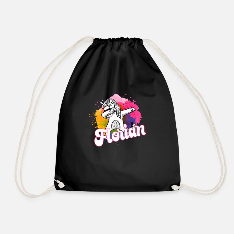 FLORIAN - Beau nom de garçon avec une licorne cool - Sac de sport léger - noir