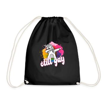 Cool dabbing unicorn: Still gay! - Drawstring Bag - black - Front