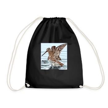Snipe bird Bekassine in the water with writing - Drawstring Bag - black - Front