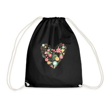 Blumenherz Liebe Muttertag Frühling - Turnbeutel - Schwarz - Vorne