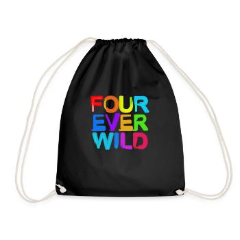 Fourever Wild Geburtstag 4 Jahre Mädchen Junge - Turnbeutel - Schwarz - Vorne