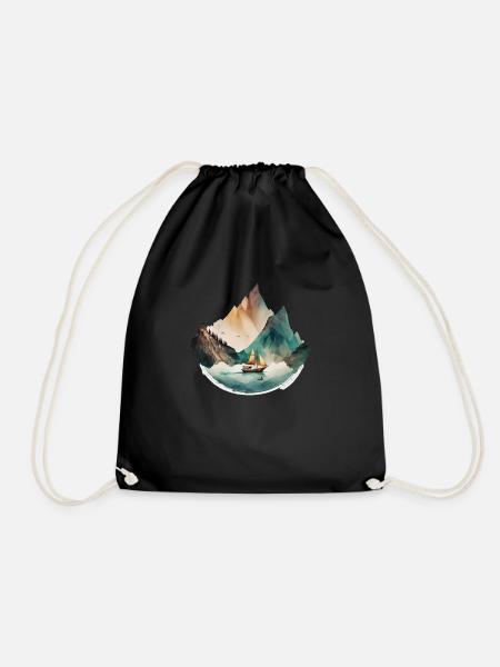 Boat on the lake in the mountains - Drawstring Bag - black