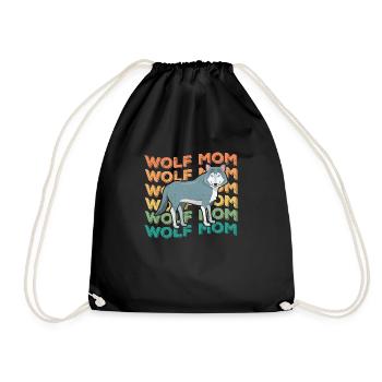 Wolf mom - Drawstring Bag - black - Front