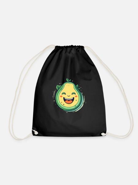 Happy Avocado, Alligatorbirne, Butterfrucht - Turnbeutel - Schwarz