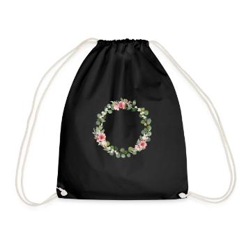 Modern flower wreath circle can be personalized - Drawstring Bag - black - Front