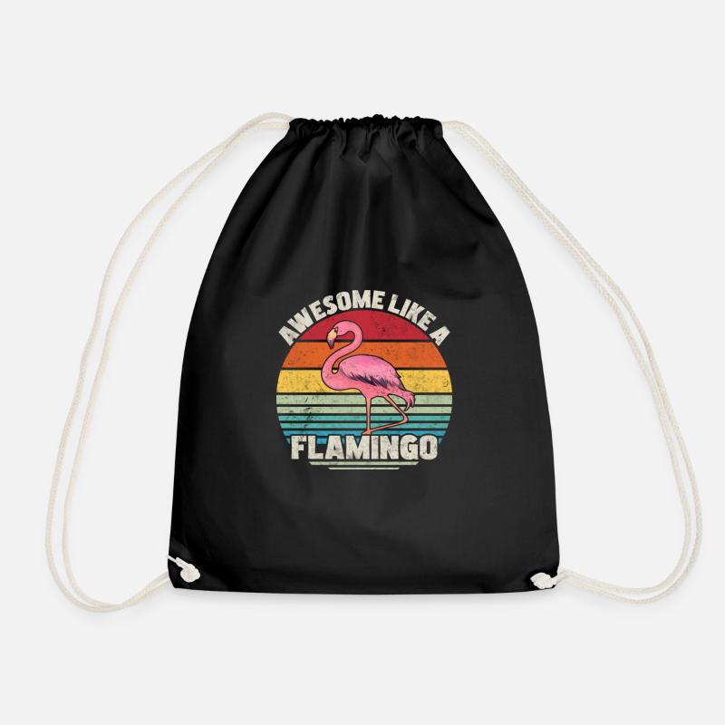 Awesome Like A Flamingo Retro Vintage - Drawstring Bag - black