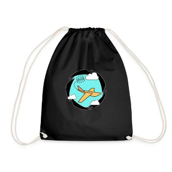 Cool plane aviation lens cartoon - Drawstring Bag - black - Front