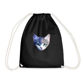 cat - Drawstring Bag - black - Front