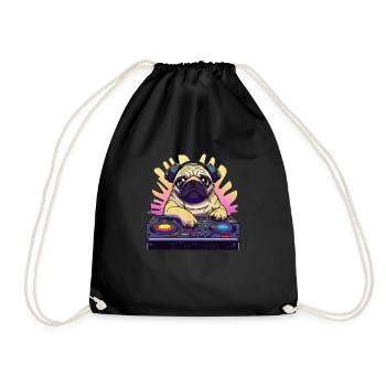 Mops Hund DJ Geschenkidee - DJ Hund - Turnbeutel - Schwarz - Vorne