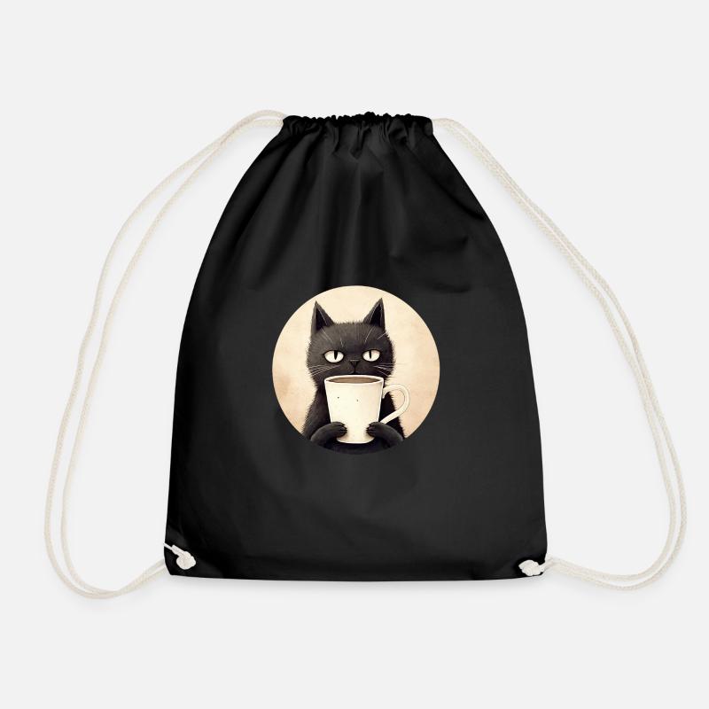 Katze mit Kaffee - Turnbeutel - Schwarz