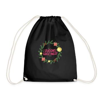 Seasons Greetings Christmas Wreath - Drawstring Bag - black - Front