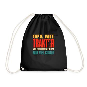 Opa Mit Traktor Wie Ein Normaler Opa Nur Cooler - Turnbeutel - Schwarz - Vorne