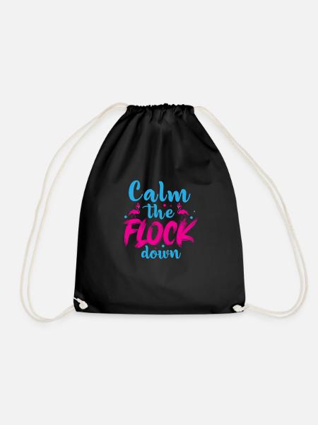 Flamingo Calm The Flock Down Funny Pink Bird - Drawstring Bag - black