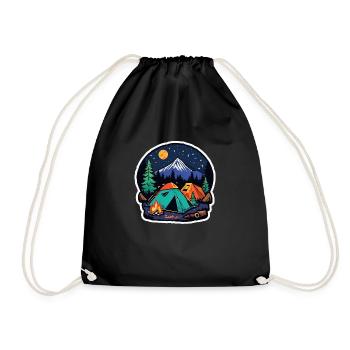 Camping, tent and campfire - Drawstring Bag - black - Front