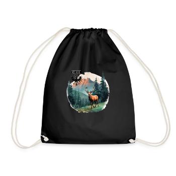 Tyrolean Eagle with Deer Design Village Kids Traditional Costume - Drawstring Bag - black - Front