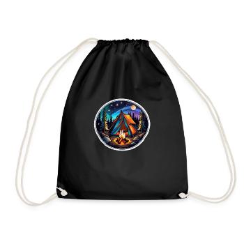 Camping, tent and campfire - Drawstring Bag - black - Front