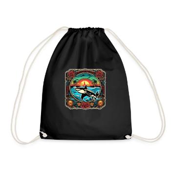 requin et coucher de soleil - Sac de sport léger - noir - Devant