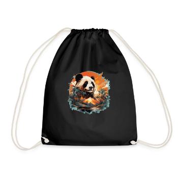 Pandabär mit Berg & Palmen Panda Design - Turnbeutel - Schwarz - Vorne