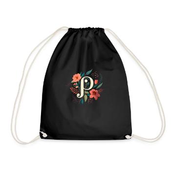 P typography floral - Drawstring Bag - black - Front