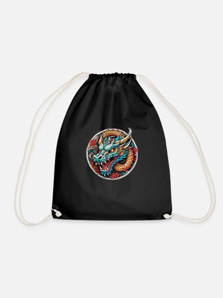 Asian Dragon - Japan - Chinese - Drawstring Bag - black