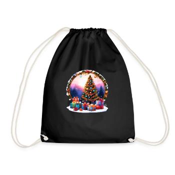 Colorful Christmas Tree with Gifts in a winter climate - Drawstring Bag - black - Front
