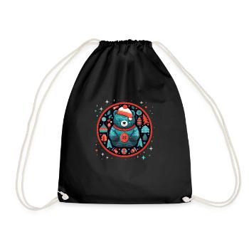 Cute Bear In Ornament, Love Bears - Drawstring Bag - black - Front