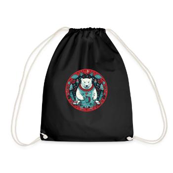 Polar Bear with Xmas Elements, Love Bears - Drawstring Bag - black - Front