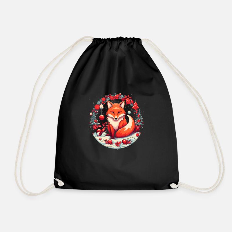 Fox With Xmas elements, Love Foxes - Drawstring Bag - black