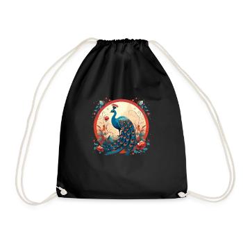 Oiseau paon avec des éléments de floal - Sac de sport léger - noir - Devant