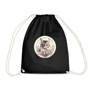 Maine Coon Cat Boho Style, Love cats - Drawstring Bag - black - Front
