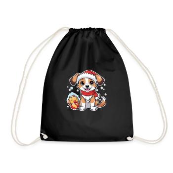 Dog with Christmas Hat - Drawstring Bag - black - Front