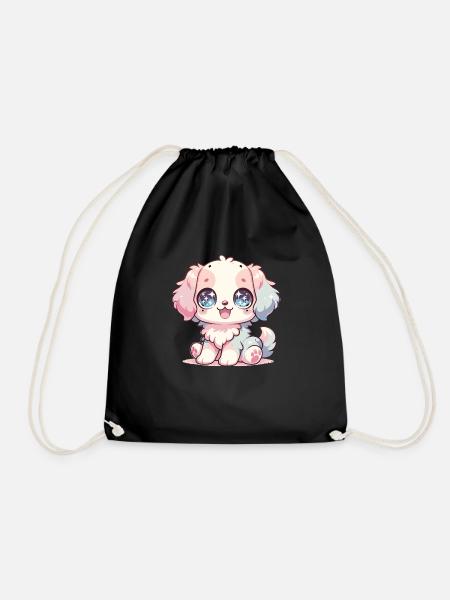 Kawaii Dog - Drawstring Bag - black