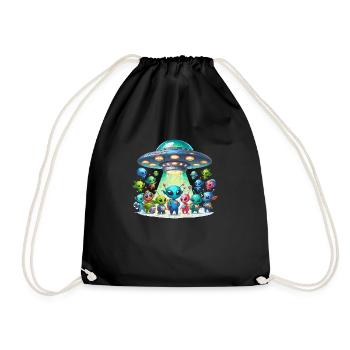 Aliens Marveling at a UFO - Drawstring Bag - black - Front