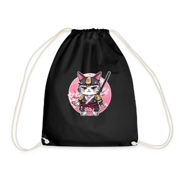 Samurai Katze & Kirschblüten #6 - Turnbeutel - Schwarz - Vorne